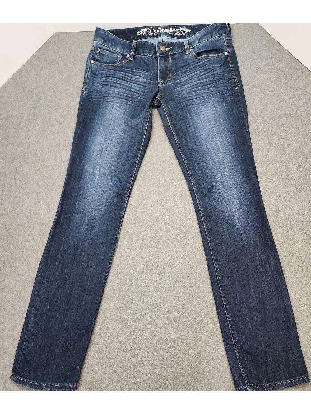 Express Women’s Stella Skinny Low Rise Cross Stitched Denim Jeans Size 4 X 32”L